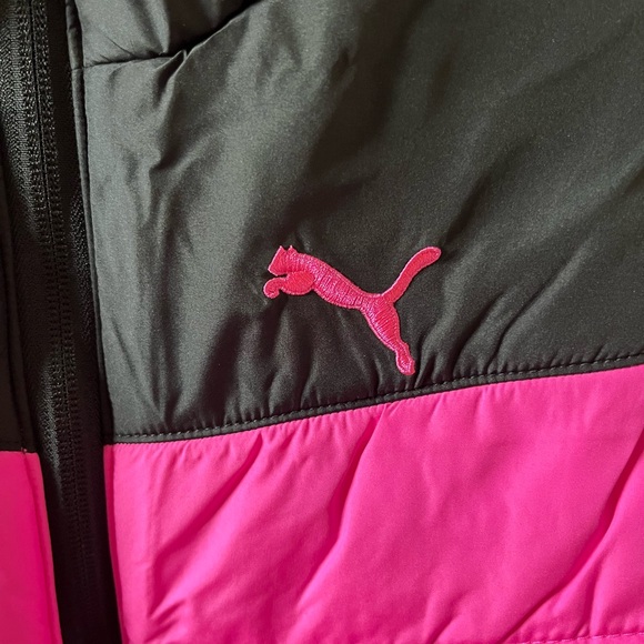 Puma Girls Puffer Vest | Size M | Black & Bright Pink | Full Zip | Like New - Picture 3 of 8